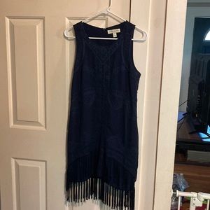 Staring at stars navy blue fringe dress size S